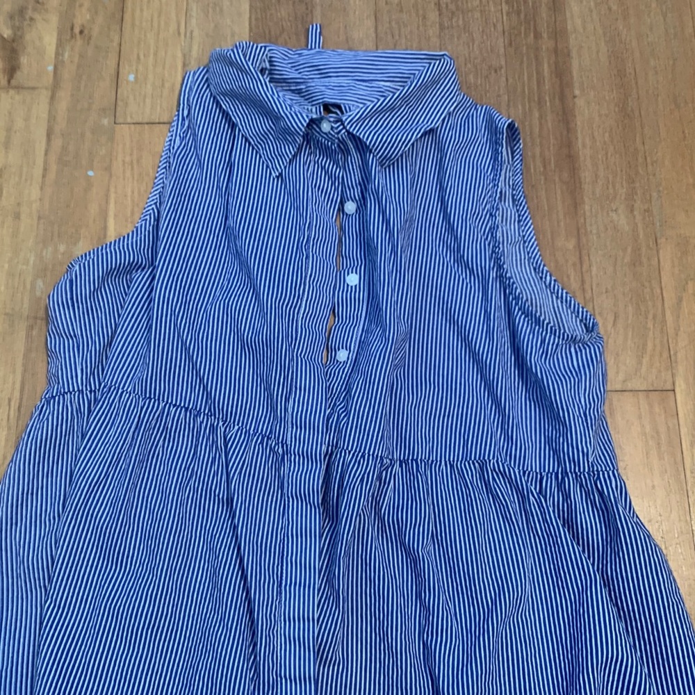 Blue and white striped tank with tie open back